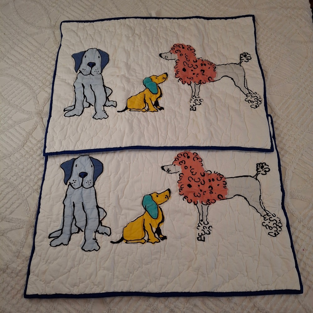 The Company Store Kids Standard Pillow Sham White Pink Yellow Blue Dogs Poodle